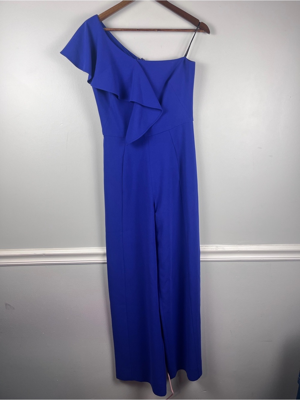 Black Halo blue Kallan One-Shoulder Wide-Leg Jumpsuit Size 4